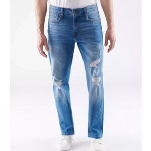 Lazer Men's Straight Leg Opening Regular Fit Blue Distressed Jeans Size 36x32